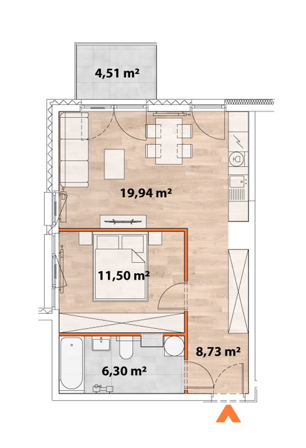 Rzut Apartamenty Portowa - B.02.03