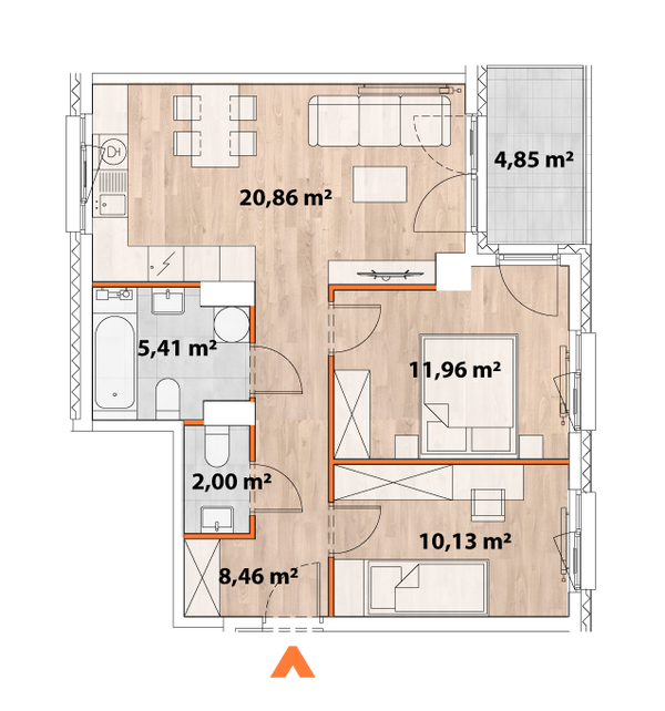 Rzut Apartamenty Portowa - B.07.01
