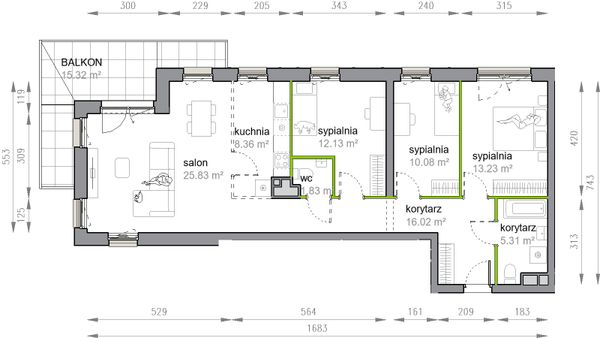 Rzut Przy Parku Vita - M3/1/2/23