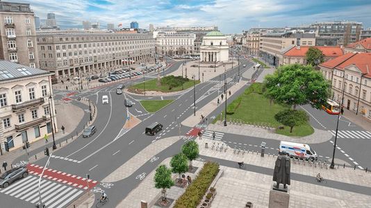 W centrum Warszawy trwa remont Placu Trzech Krzyży [FILM + ZDJĘCIA]