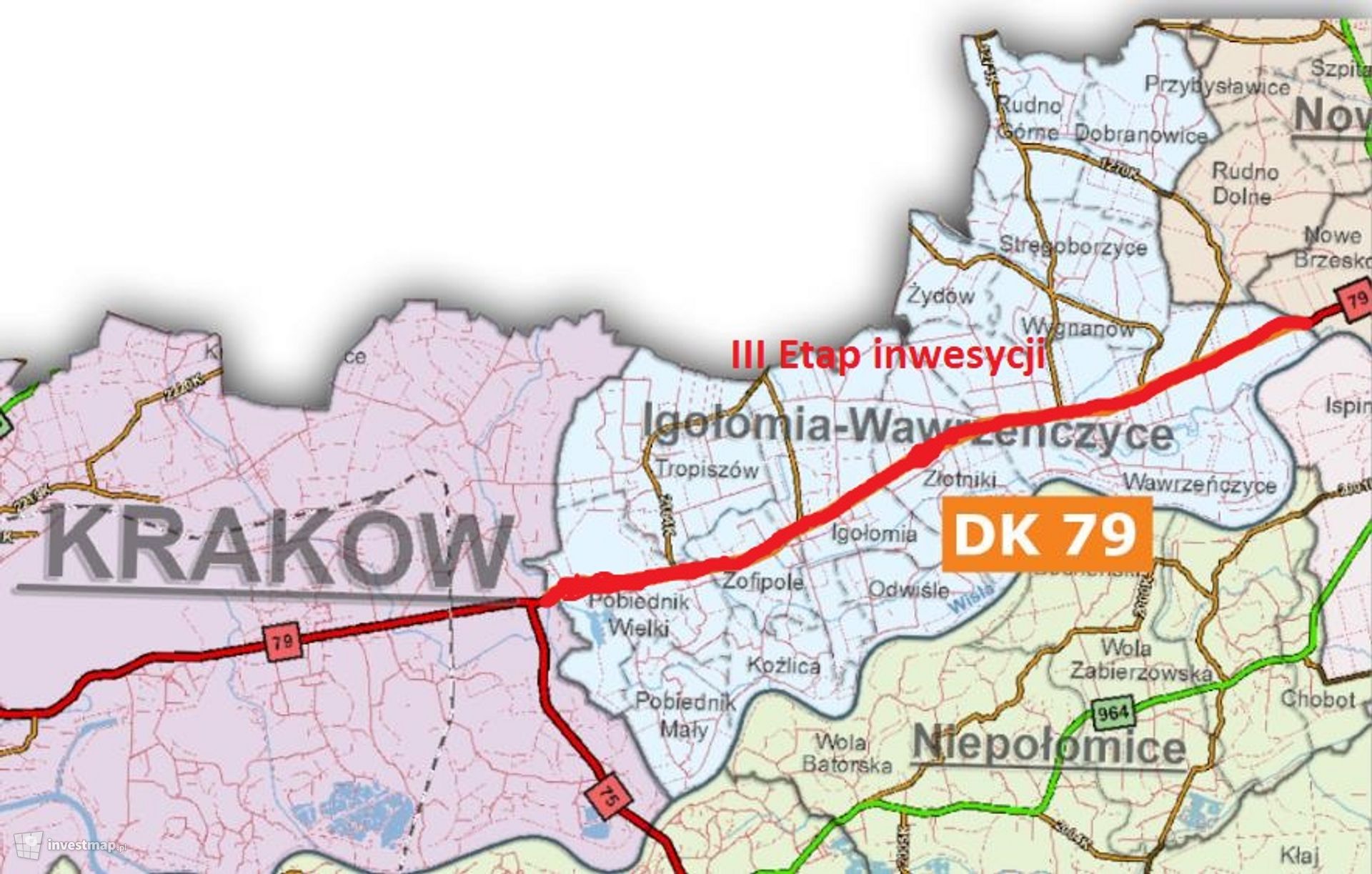 DK79 rozbudowa od gr. woj. świętokrzyskiego i małopolskiego do Krakowa – z podziałem na III fragmenty