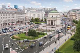 Plac Trzech Żywiołów – zieleń, piesi i rowerzyści na Placu Trzech Krzyży w Warszawie [WIZUALIZACJE]