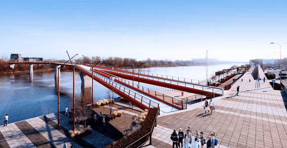 W Warszawie trwa budowa nowego mostu pieszo-rowerowego nad Wisłą [ZDJĘCIA + WIZUALIZACJE]