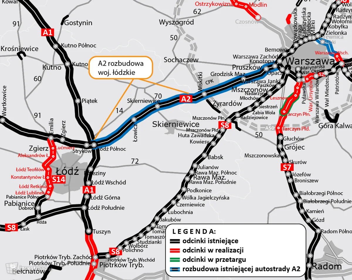 Wizualizacja A2 Łódź Północ – Konotopa poszerzenie autostrady o dodatkowy pas ruchu dodał Wojciech Jenda