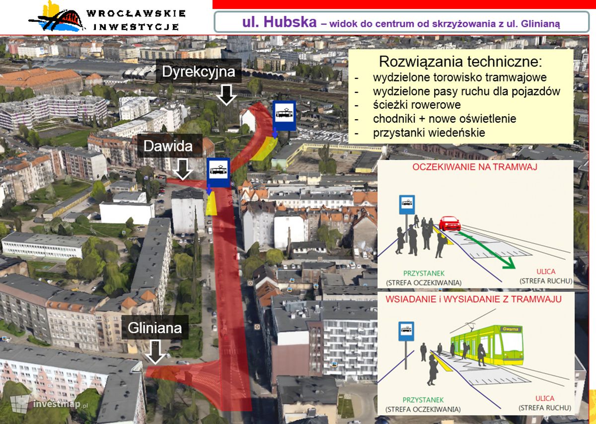 Wizualizacja [Wrocław] Trasa tramwajowa wzdłuż ulicy Hubskiej 