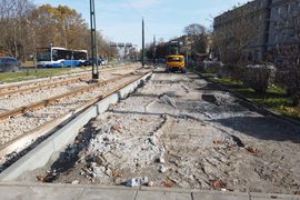 Postępują prace przy przebudowie torowiska tramwajowego i ulicy Kocmyrzowskiej w Krakowie [ZDJĘCIA]