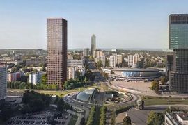 Przy Spodku w centrum Katowic powstanie nowy 130-metrowy wieżowiec [NOWE WIZUALIZACJE]