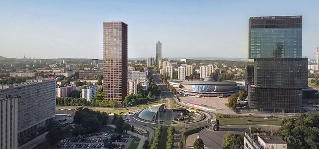 Przy Spodku w centrum Katowic powstanie nowy 130-metrowy wieżowiec [NOWE WIZUALIZACJE]