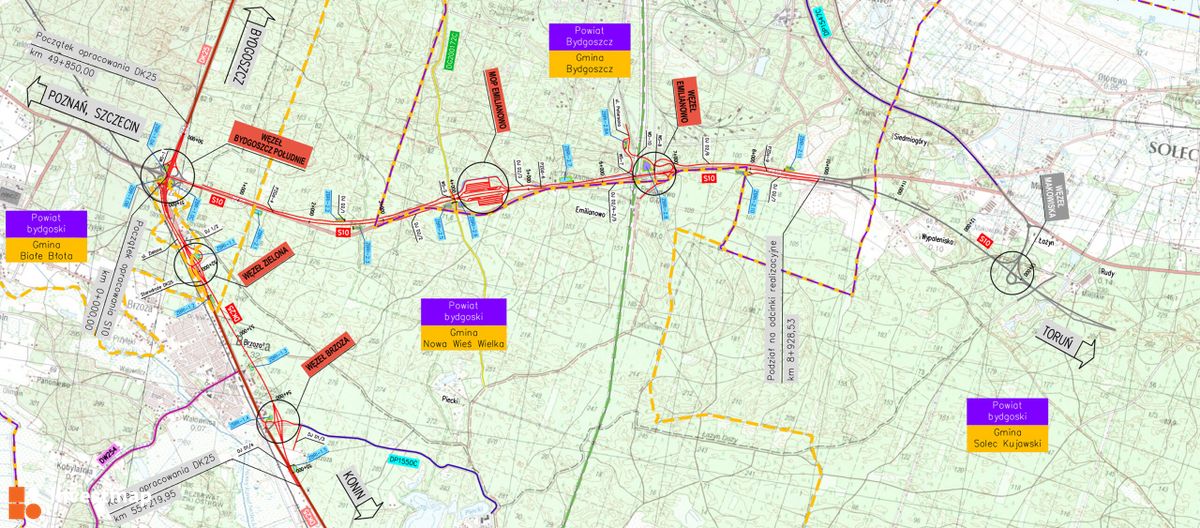 Wizualizacja S10 Bydgoszcz Południe – Bydgoszcz Emilianowo z rozbudową DK25 dodał Wojciech Jenda