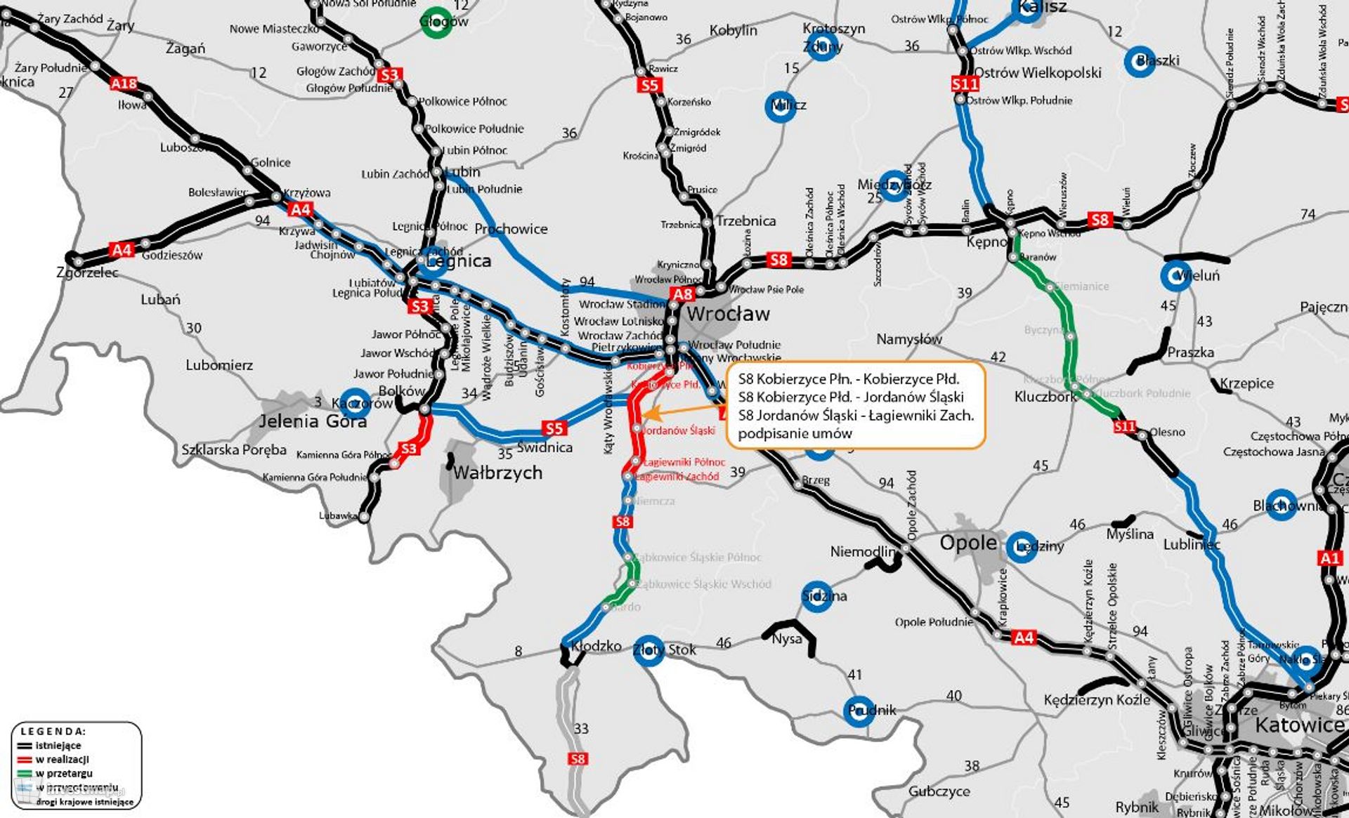 Rusza realizacja trzech nowych odcinków trasy ekspresowej S8 na Dolnym Śląsku 