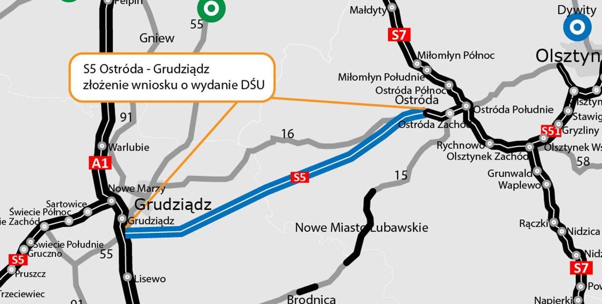 Kolejny krok ku budowie drogi ekspresowej S5 Ostróda - Grudziądz 