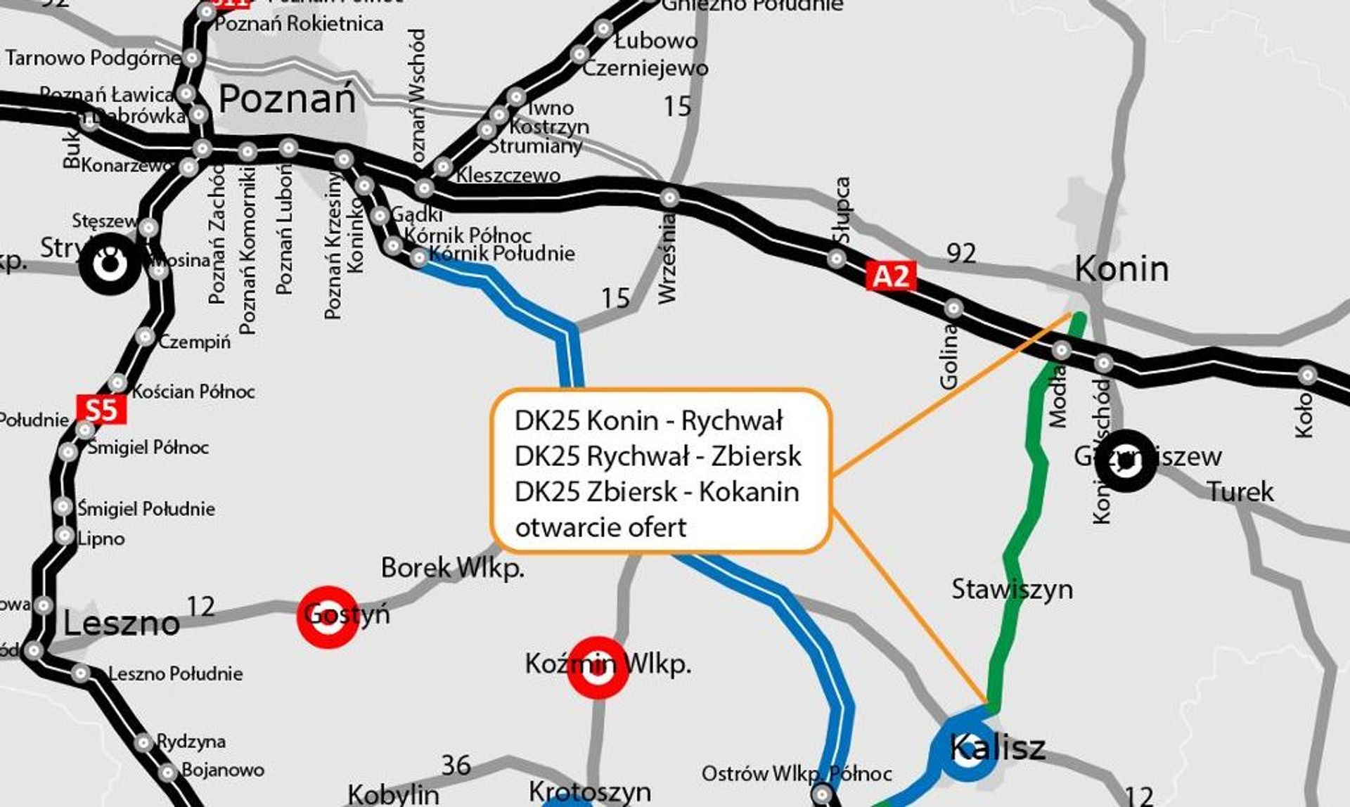 23 oferty na rozbudowę DK25 Konin - Kokanin w Wielkopolsce 