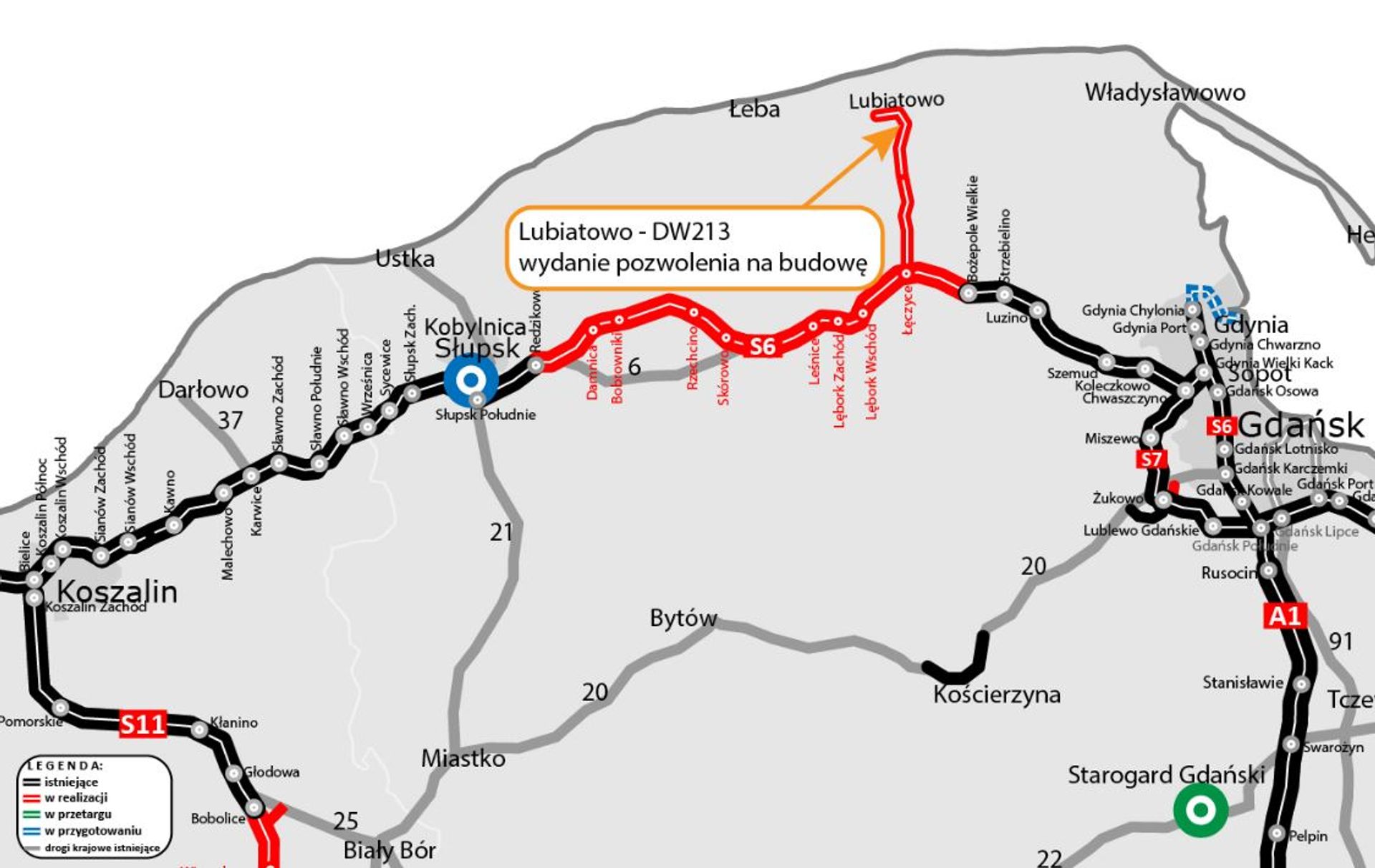 Budowa drogi krajowej do elektrowni jądrowej: Jest pozwolenie na budowę dla 5-kilometrowego fragmentu drogi krajowej, tzw. "ostatniej mili"
