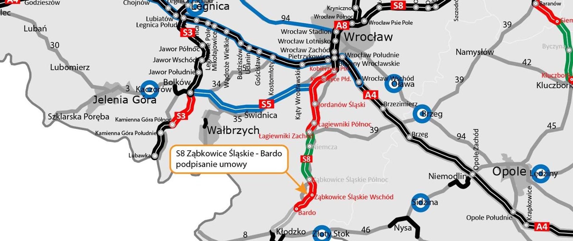 Jest umowa na budowę kolejnego odcinka drogi ekspresowej S8 na Dolnym Śląsku 