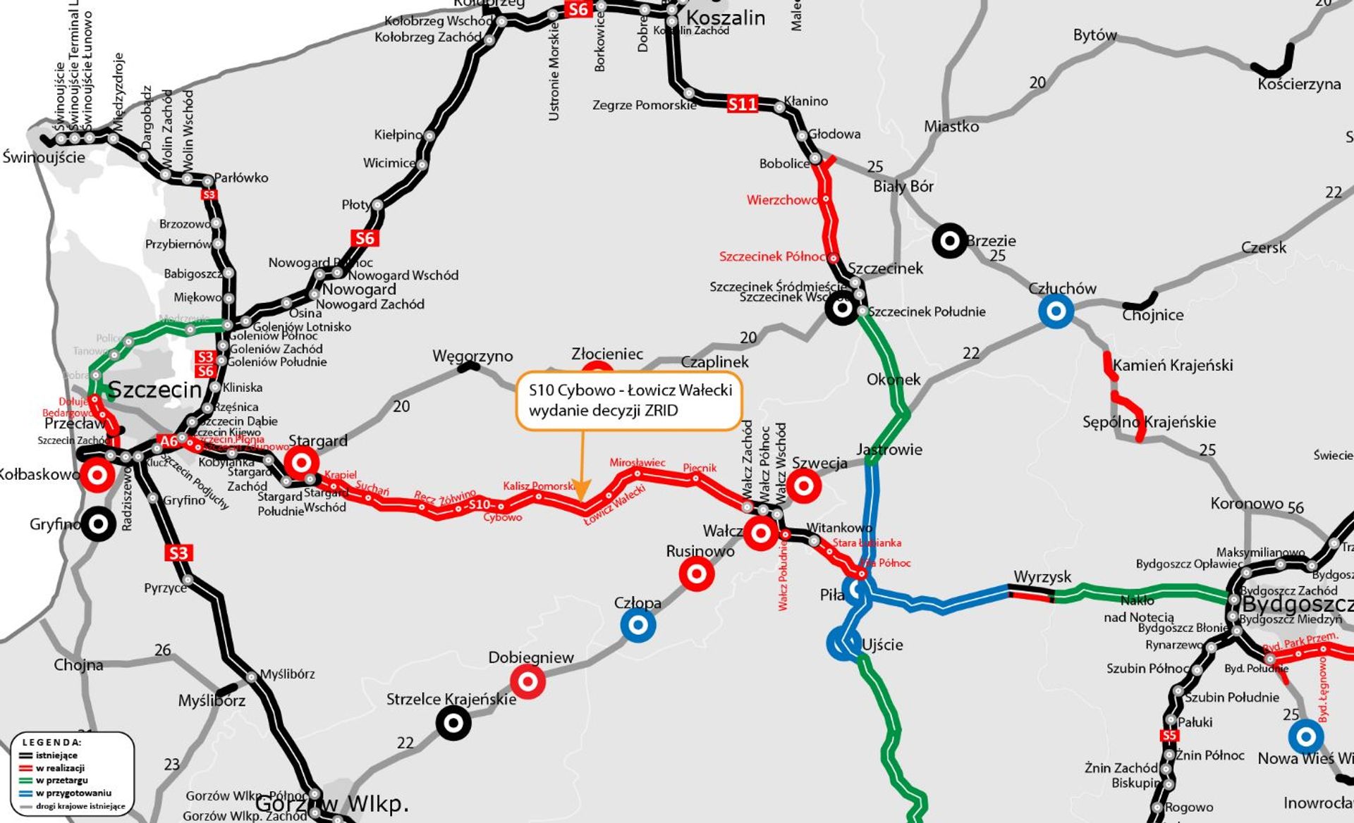Start prac na odcinku Cybowo - Łowicz Wałecki. To fragment przyszłej 400‑km drogi ekspresowej S10 Szczecin - Warszawa