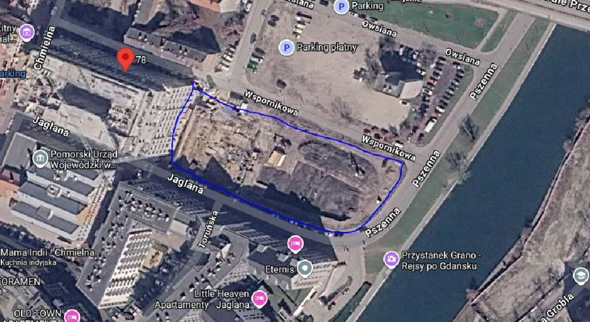 Fot. Google Maps, / Działka zaznaczona niebieskim kolorem