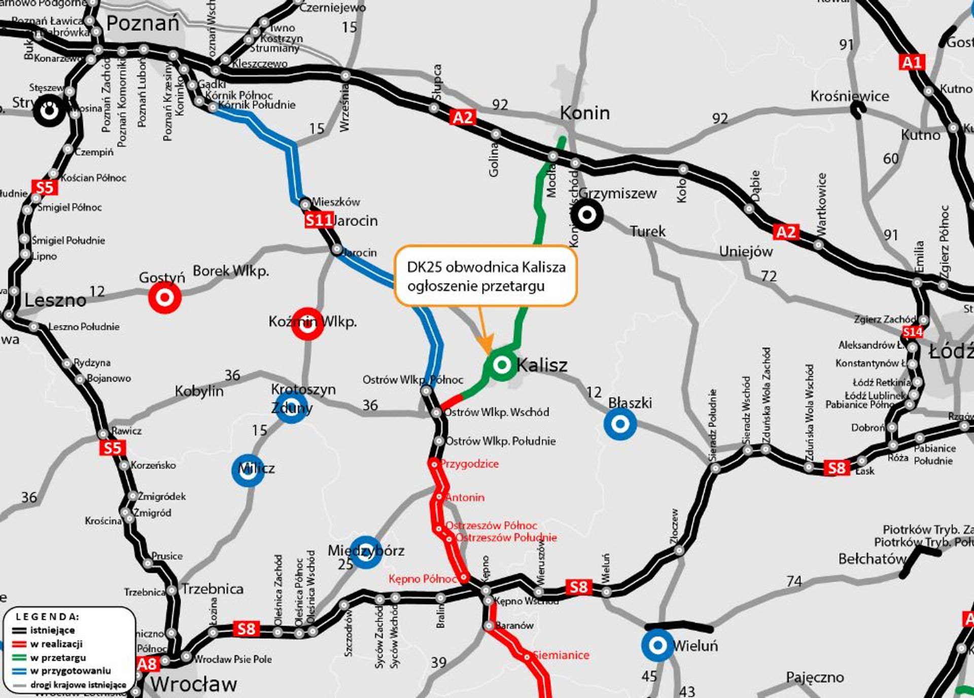 Ogłoszono przetarg na budowę obwodnicy Kalisza, w ciągu DK25