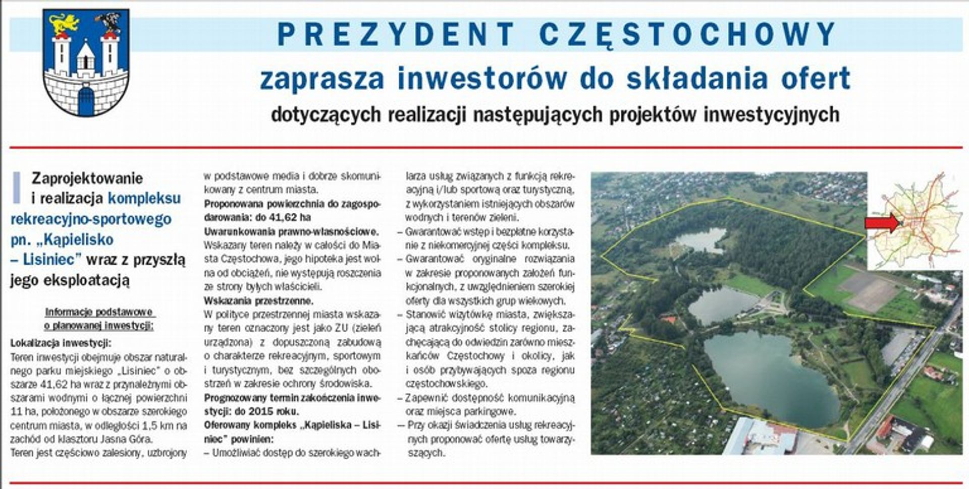 [śląskie] Prezydent Czestochowy zaprasza inwestorów do składania ofert