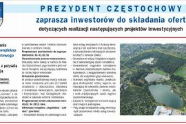 [śląskie] Prezydent Czestochowy zaprasza inwestorów do składania ofert
