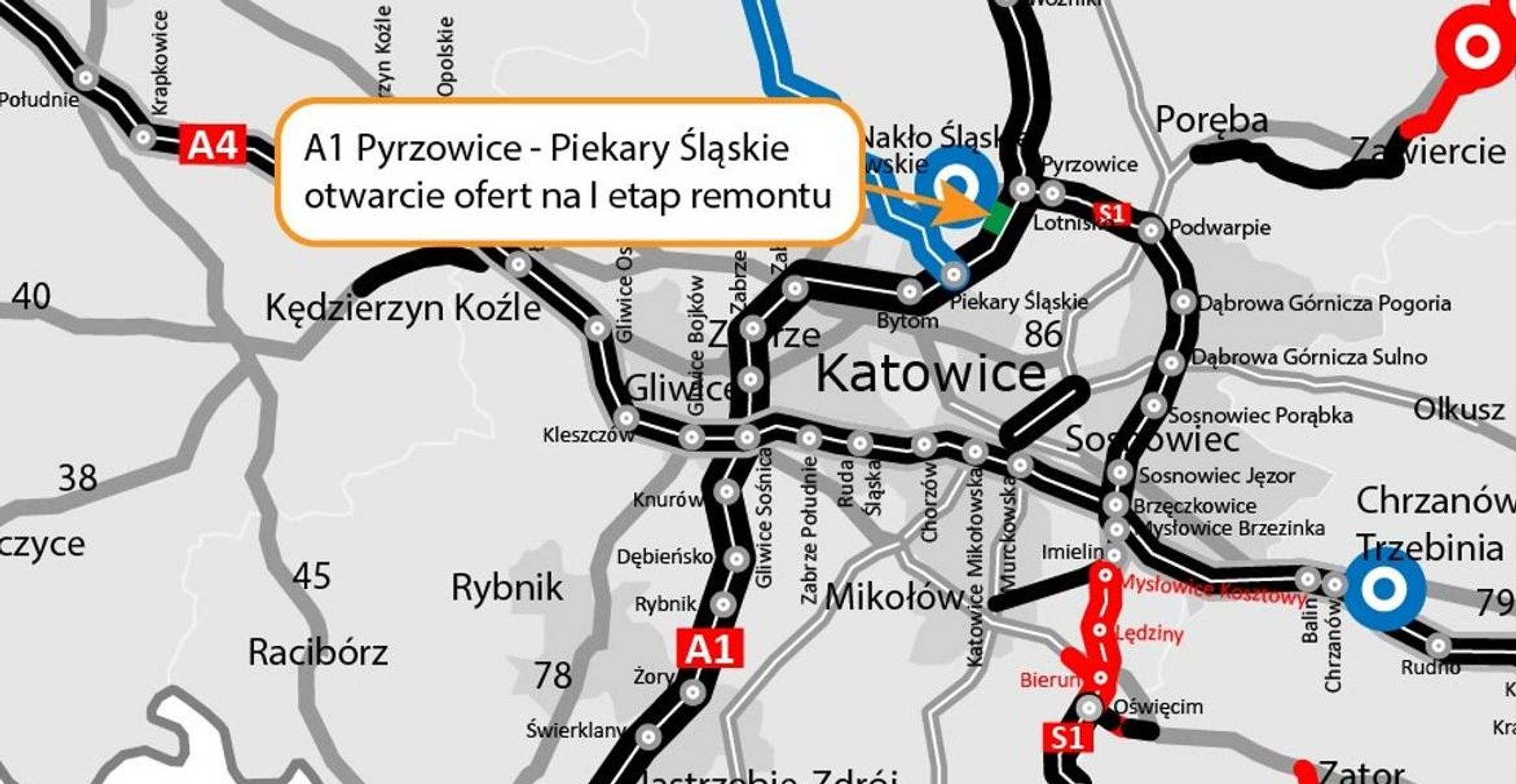 Otworzono oferty na pierwszy etap remontu autostrady A1 w woj. śląskim