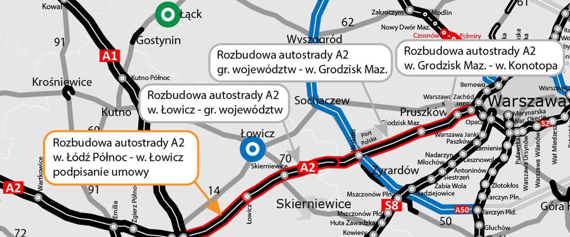 Poszerzenie autostrady A2 Łódź - Warszawa z kompletem umów