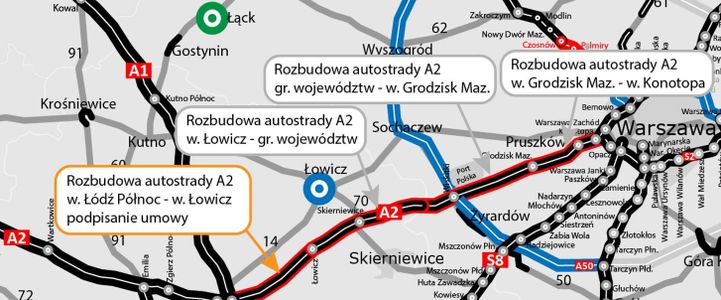 Poszerzenie autostrady A2 Łódź - Warszawa z kompletem umów