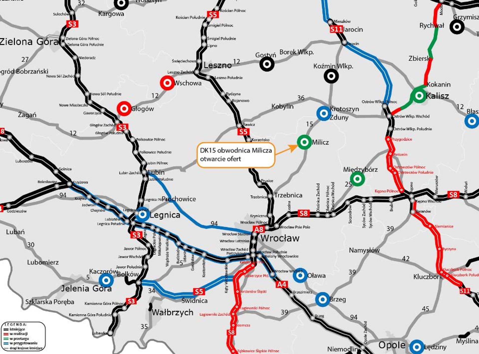 Dolnośląskie: Otwarto oferty w przetargu na obwodnicę Milicza, w ciągu DK15 