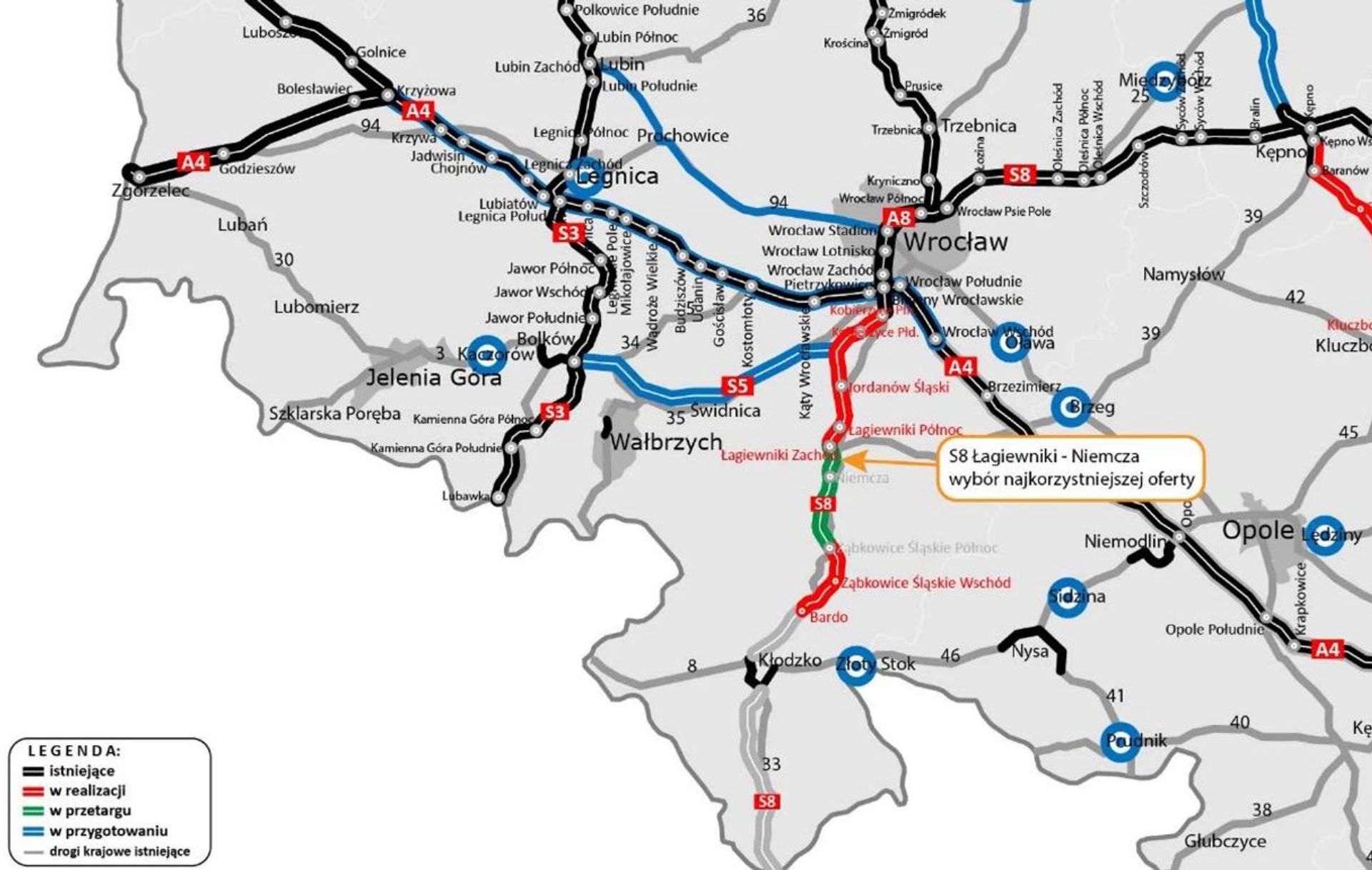 Unieważniono wybór wykonawcy jednego z odcinków drogi S8 Wrocław/Kobierzyce – Kłodzko