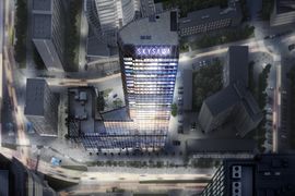 W centrum Warszawy trwa budowa 155-metrowego biurowca w kompleksie Skysawa [FILM]