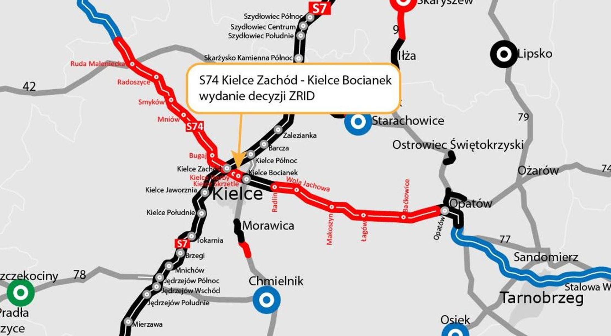S74 Map Można budować kluczowy odcinek drogi ekspresowej S74 - Kielce ...