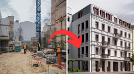 Odbudowa zawalonej kamienicy przy Rewolucji w Łodzi. Widać już nowe ściany i piętra [ZDJĘCIA]