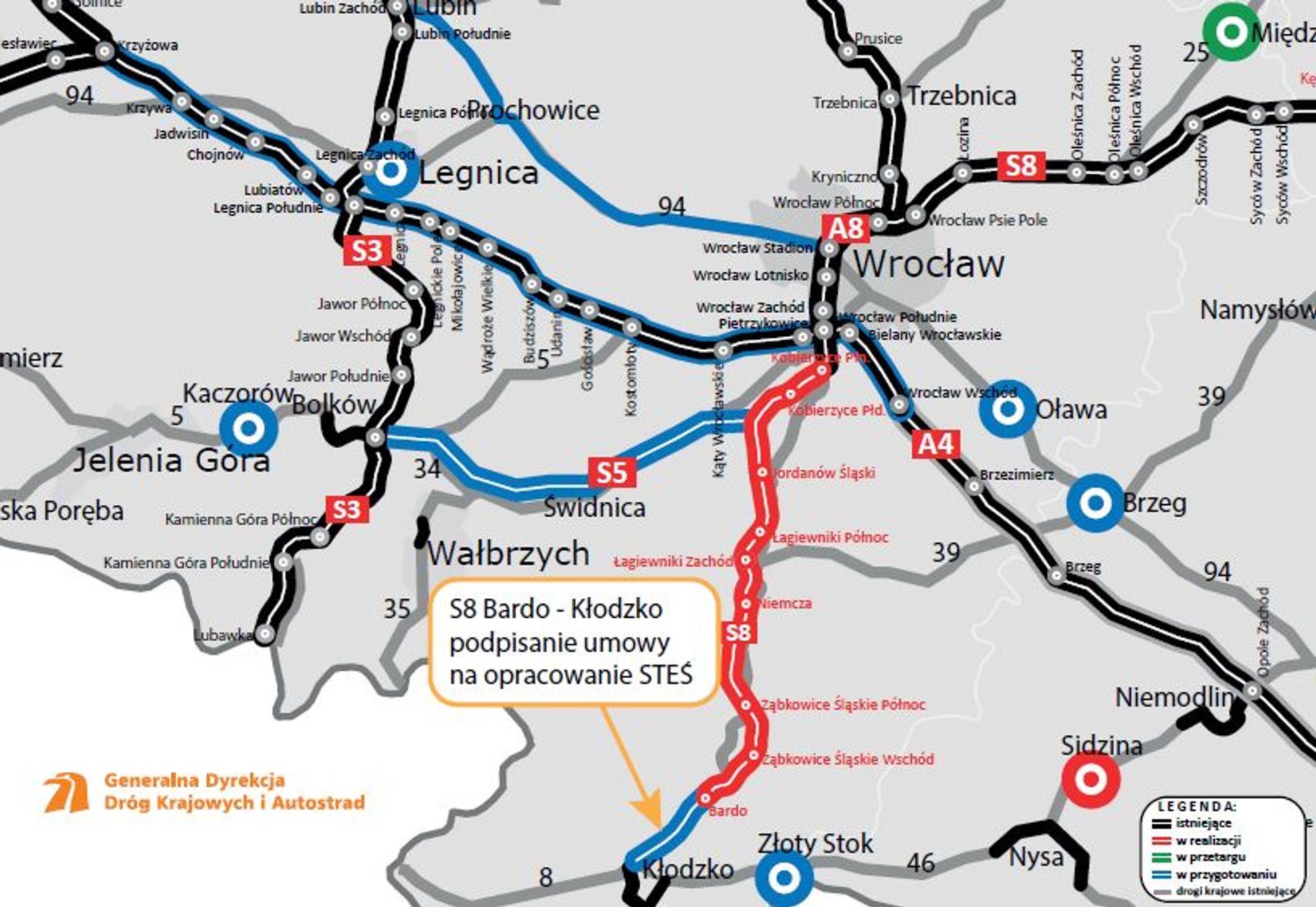 Nowy impuls dla budowy ostatniego odcinka drogi ekspresowej S8 Wrocław/Magnice - Kłodzko