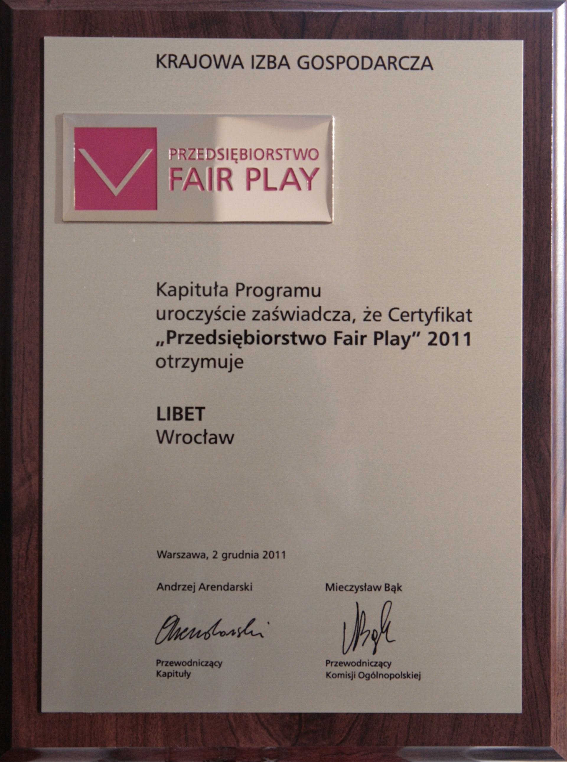  Libet firma "Fair Play 2011"