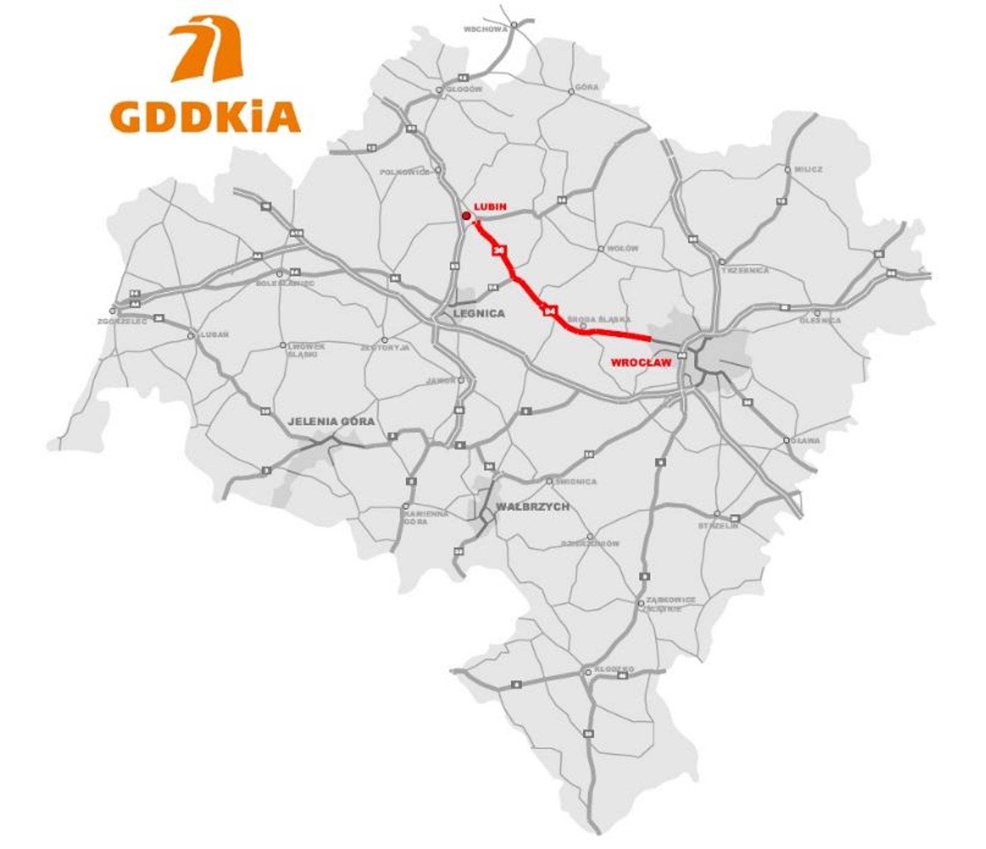Zmodernizowana zostanie trasa łącząca Wrocław z Lubinem (fragmenty dróg krajowych nr 36 i 94)