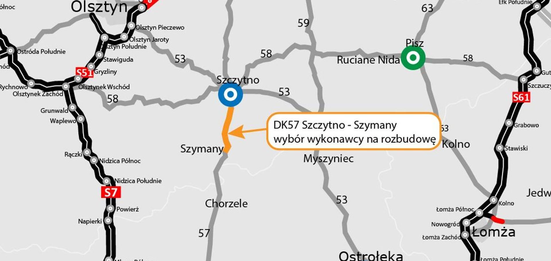 Wybrano wykonawcę rozbudowy DK57 Szczytno - Szymany, głównej drogi do Portu Lotniczego Olsztyn-Mazury w Szymanach