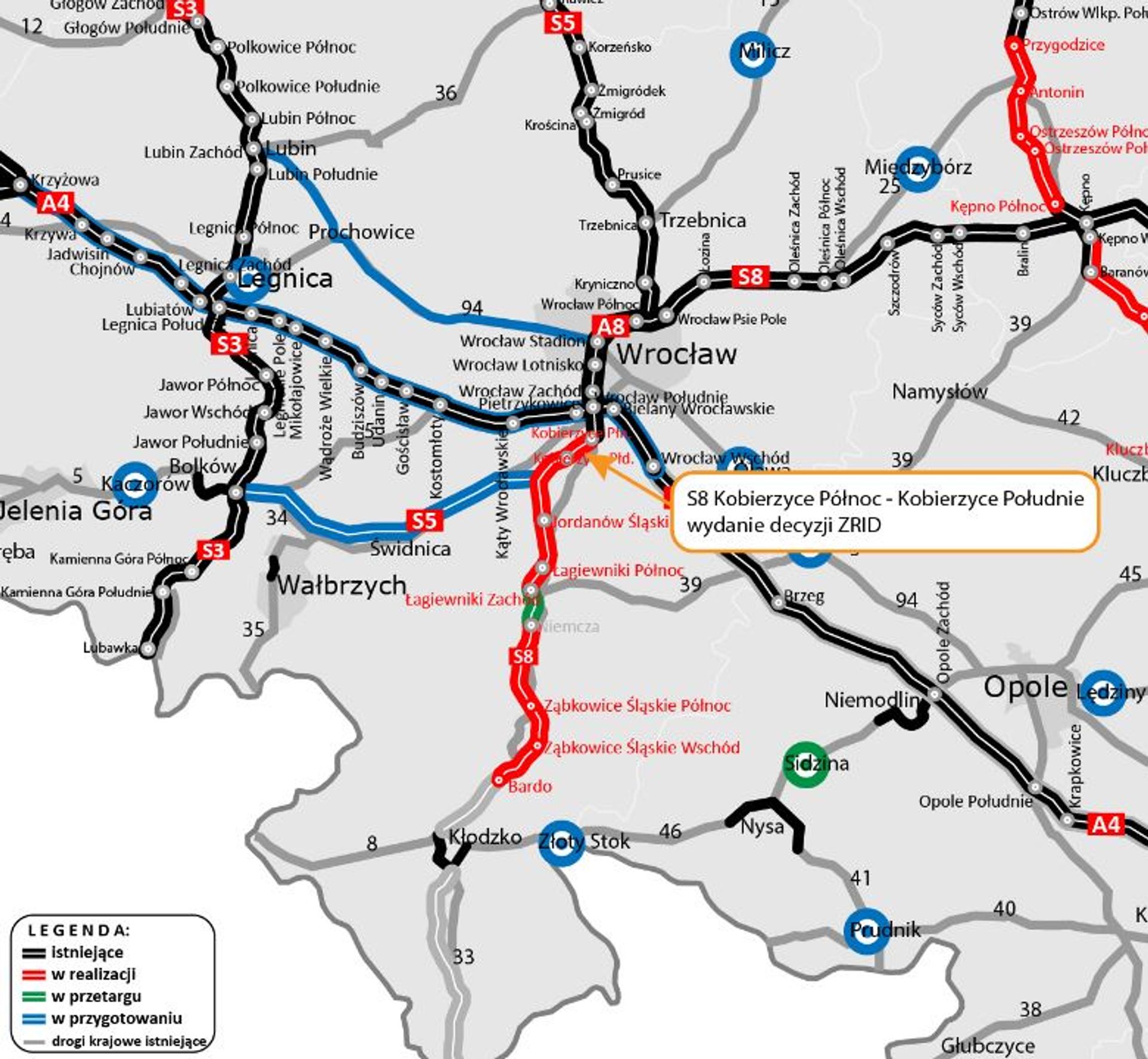 Jest zgoda na budowę kolejnego odcinka drogi ekspresowej S8 Wrocław/Kobierzyce - Kłodzko