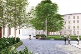 Kraków likwiduje parking przed magistratem. Plac Wszystkich Świętych zmieni się w zieloną oazę [WIZUALIZACJE]